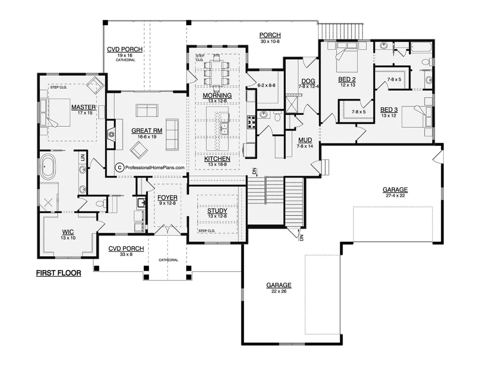 The Sycamore main level floor plan